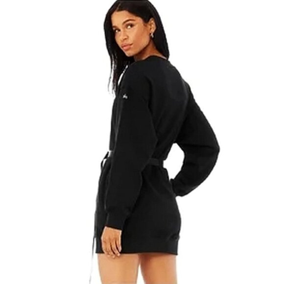 Alo Cityscape Sweatshirt Dress Black Belted Belt Edgy Long Sleeve Sweater Mini - Picture 4 of 15